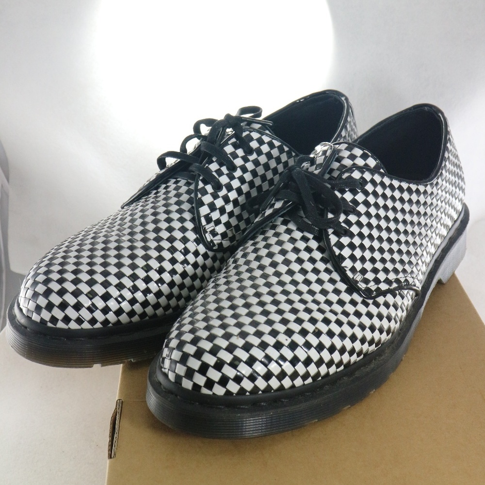 DR. MARTENS Hugh Black/White Woven Checkered Shoes - Picture 4 of 8
